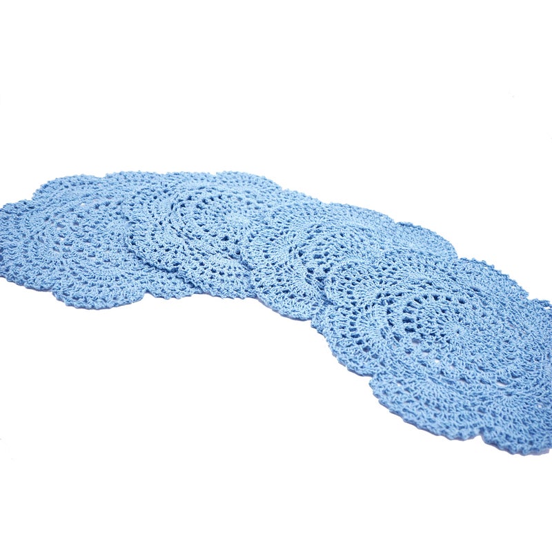Phantomon 8 Inch Doilies Crochet Round Lace Doily Handmade Placemats 100% Cotton Crocheted Coasters, Pack of 4 (Blue) - Image 3